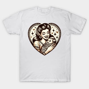 Vintage Motherhood Love Heart Symbol of Maternal Affection T-Shirt